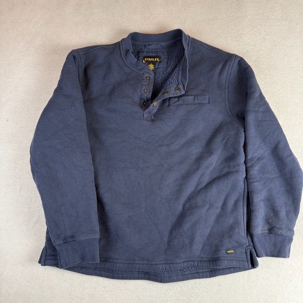 Stanley Mens Navy Waffle Knit Sherpa Lined Henley Pullover Sweatshirt Large
